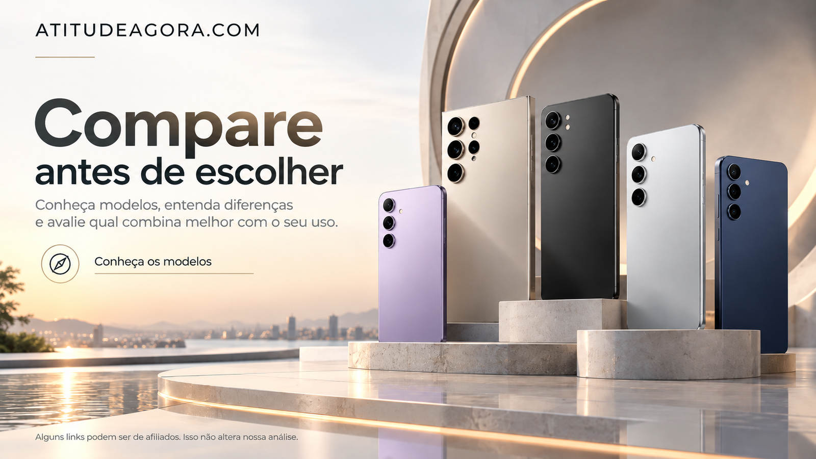 Convite editorial para comparar modelos Galaxy antes de escolher